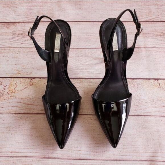 SCHUTZ Patent Leather Slingback Pointy Toe Stiletto Heels Black Women's Size 40 - Picture 2 of 10